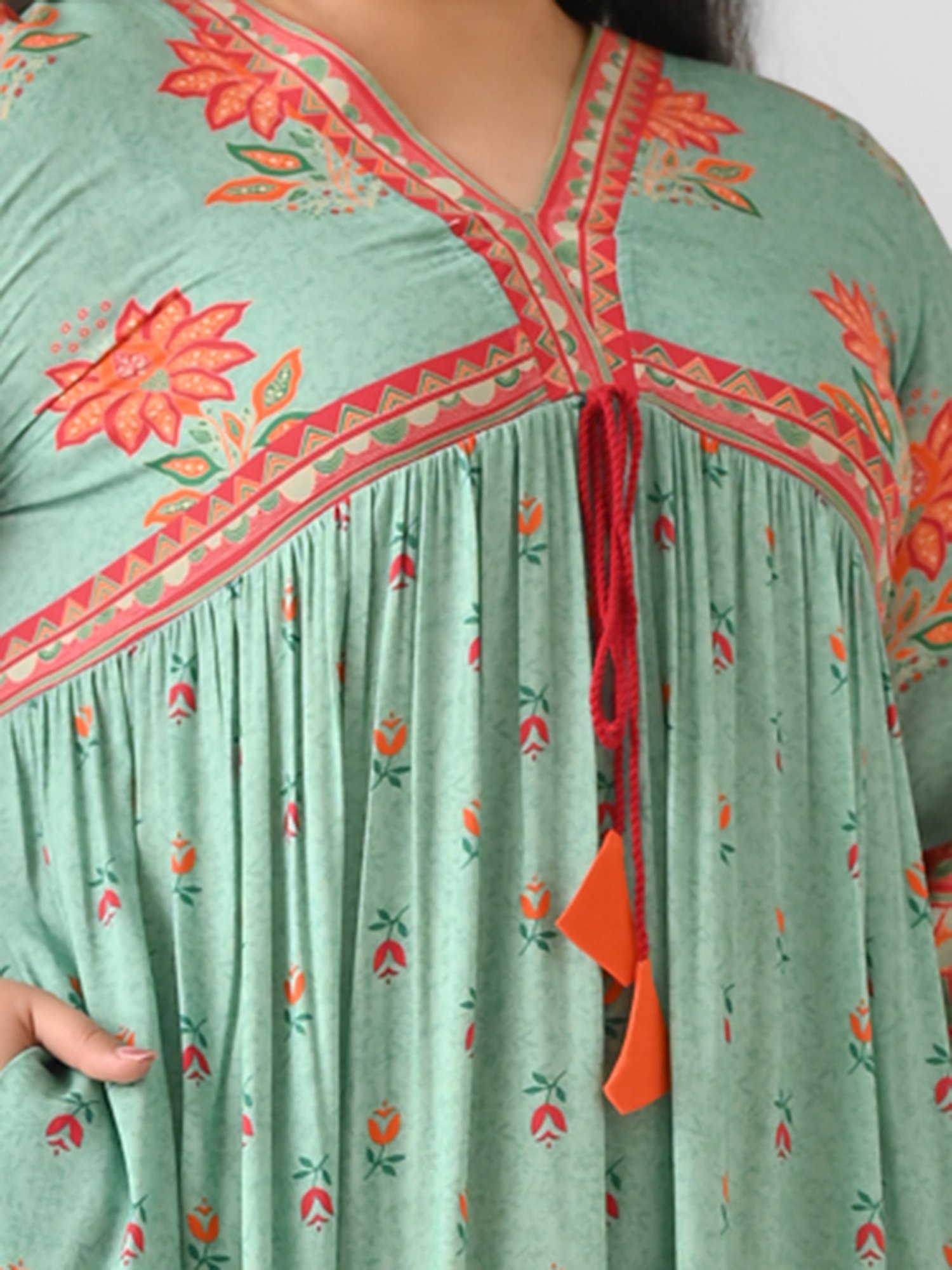 Rustorange Mint Blue Printed Ethnic Dress