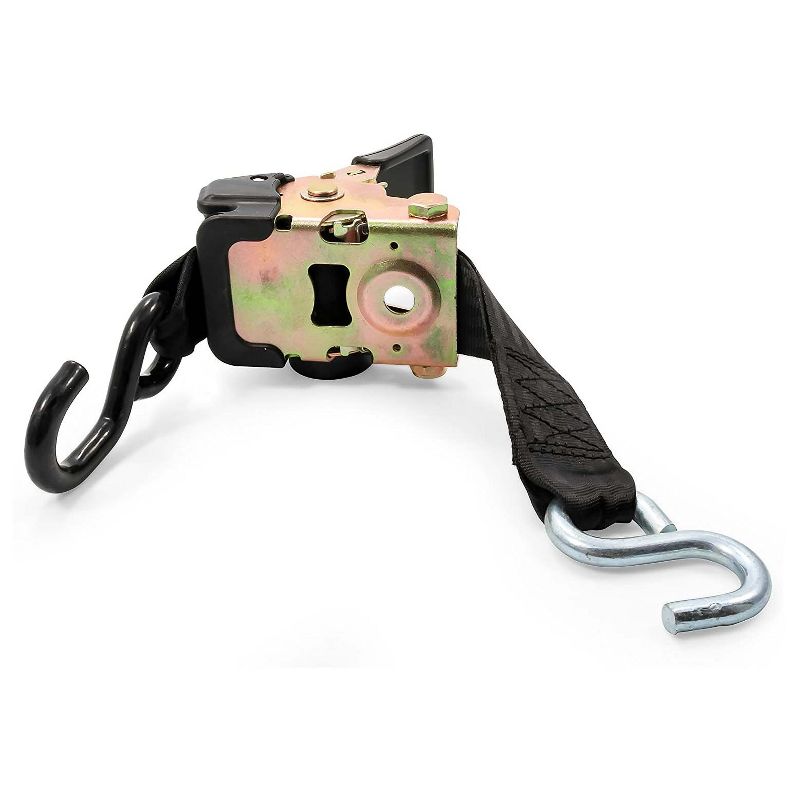 Camco Retractable Secure Hauling and Transporting Sturdy Ratchet Tie Down Straps with Dual Hooks, 2-Inch