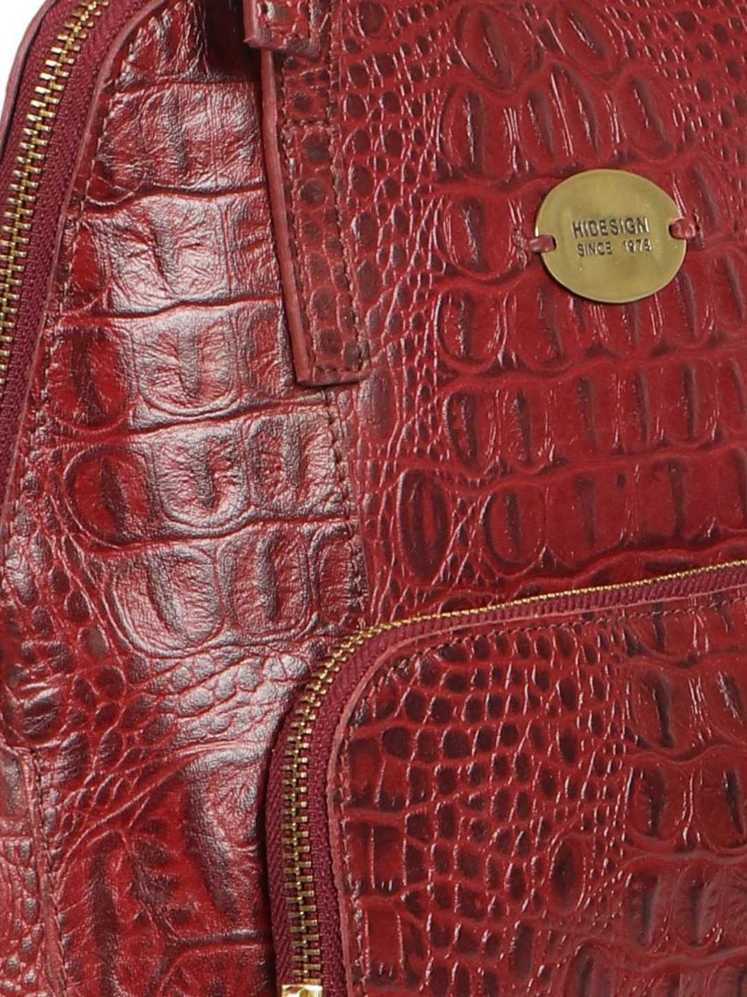 Hidesign Red Textured Medium Shoulder Handbag