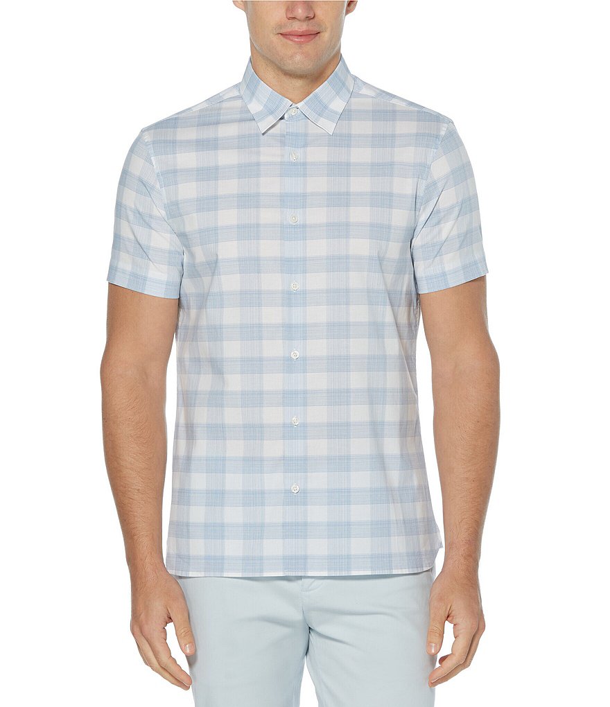 Perry Ellis Plaid Stretch Short-Sleeve Woven Shirt