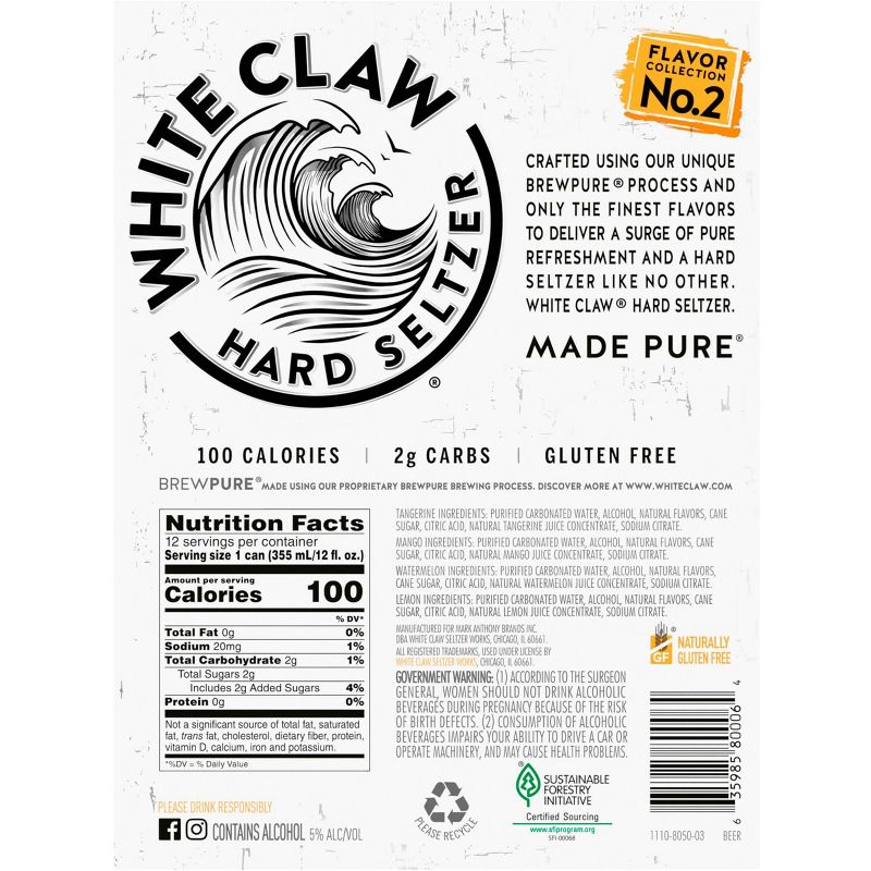 White Claw Hard Seltzer Variety Pack No. 2 - 12pk/12 fl oz Slim Cans