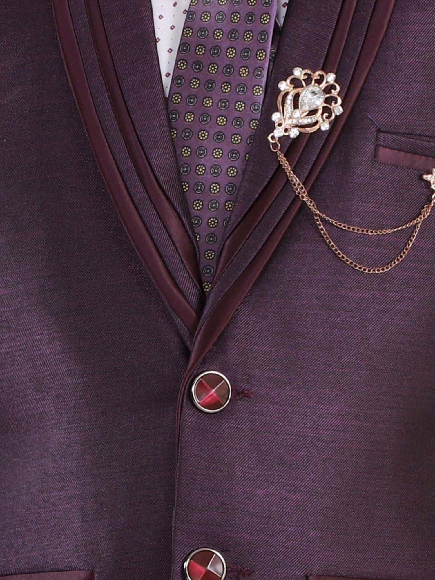 Fourfolds Boys Purple Solid Full Sleeves Suit Set