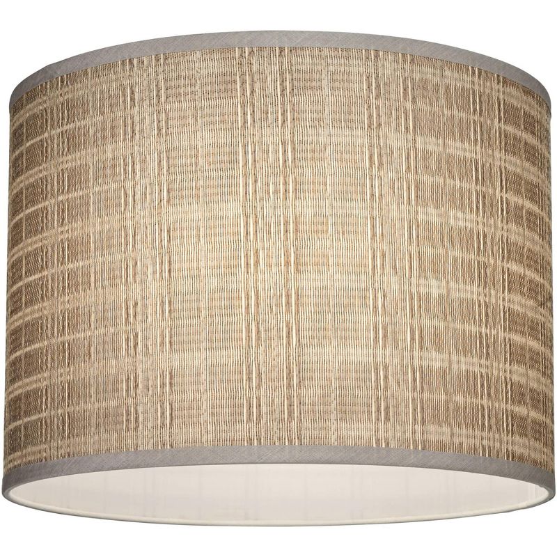Springcrest Gray Weave Medium Drum Lamp Shade 15" Top x 15" Bottom x 11" High (Spider) Replacement with Harp and Finial