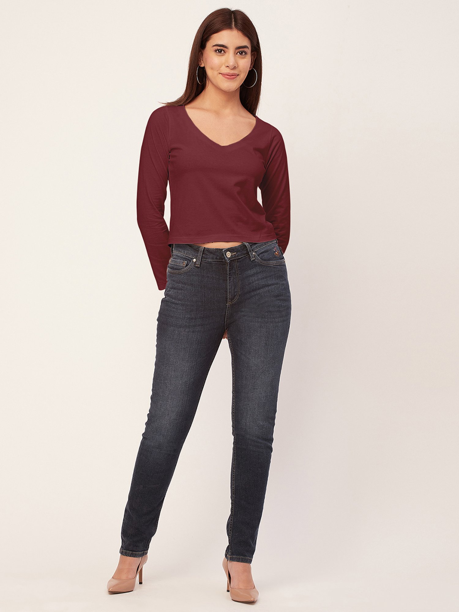 Moomaya Wine Regular Fit Crop Top