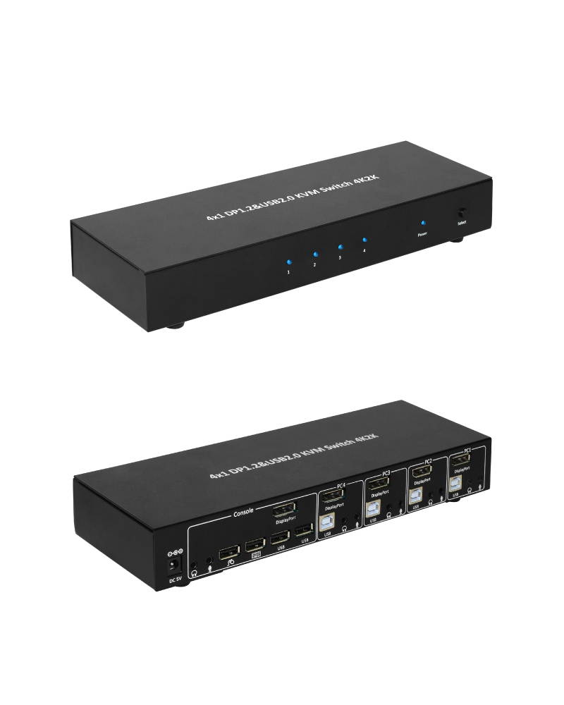 XtremPro 4x1 DP Display Port 1.2 & USB 2.0 KVM Switch Metal Housing w/ USB Keyboard, Mouse, Audio & Microphone Port w/Power Adapter - Black (61020)