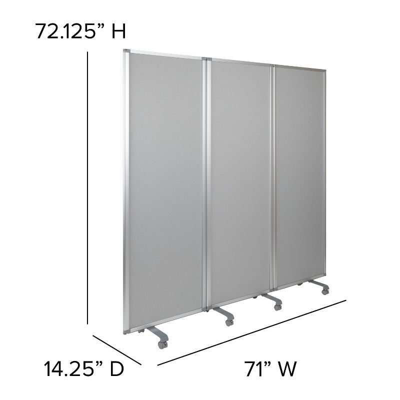 Emma and Oliver Mobile Whiteboard/Cloth 3 Section Partition with Locking Casters, 72"H x 24"W