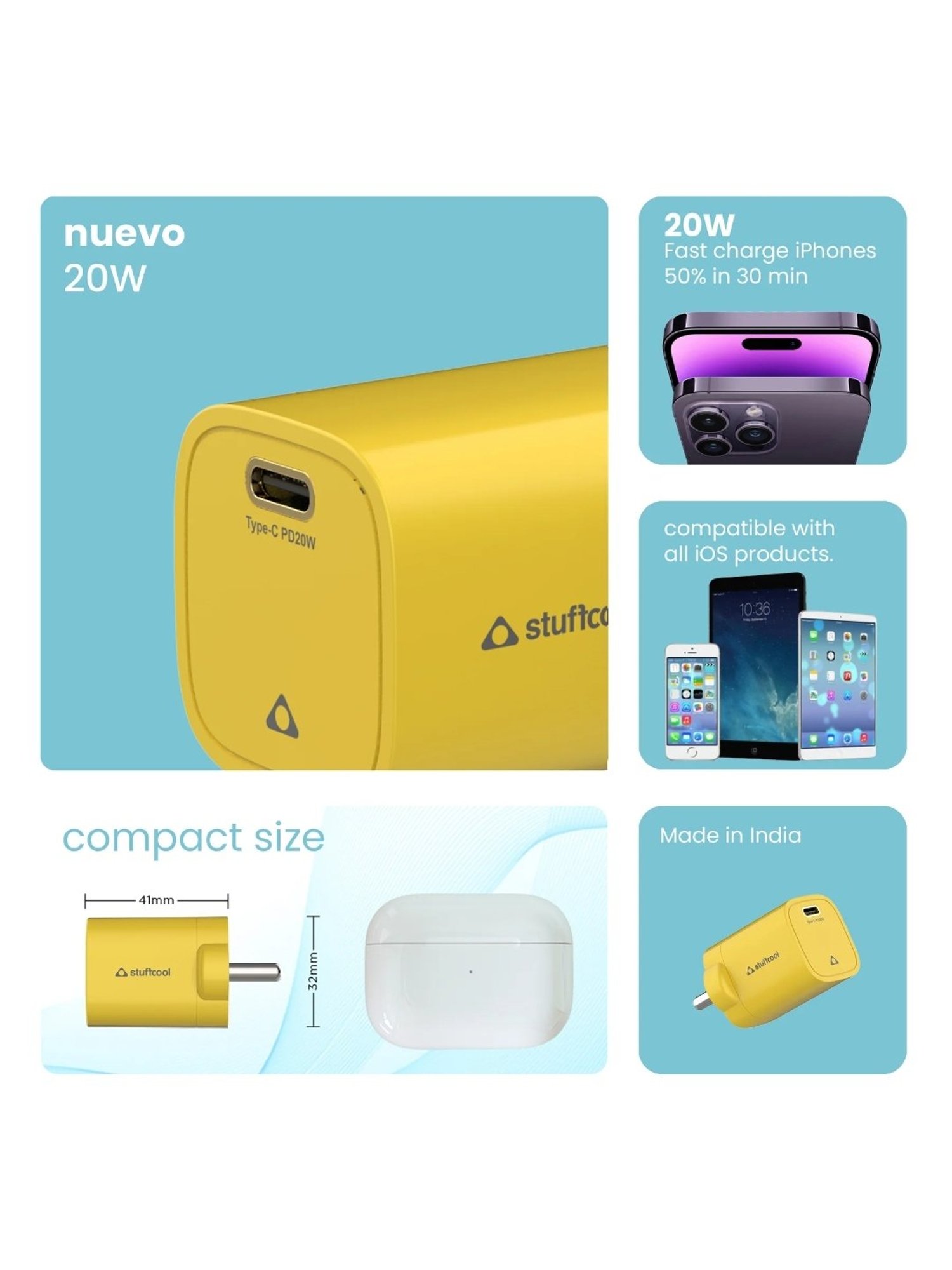 Stuffcool Nuevo PD 20W Smallest Wall Charger (Light White)