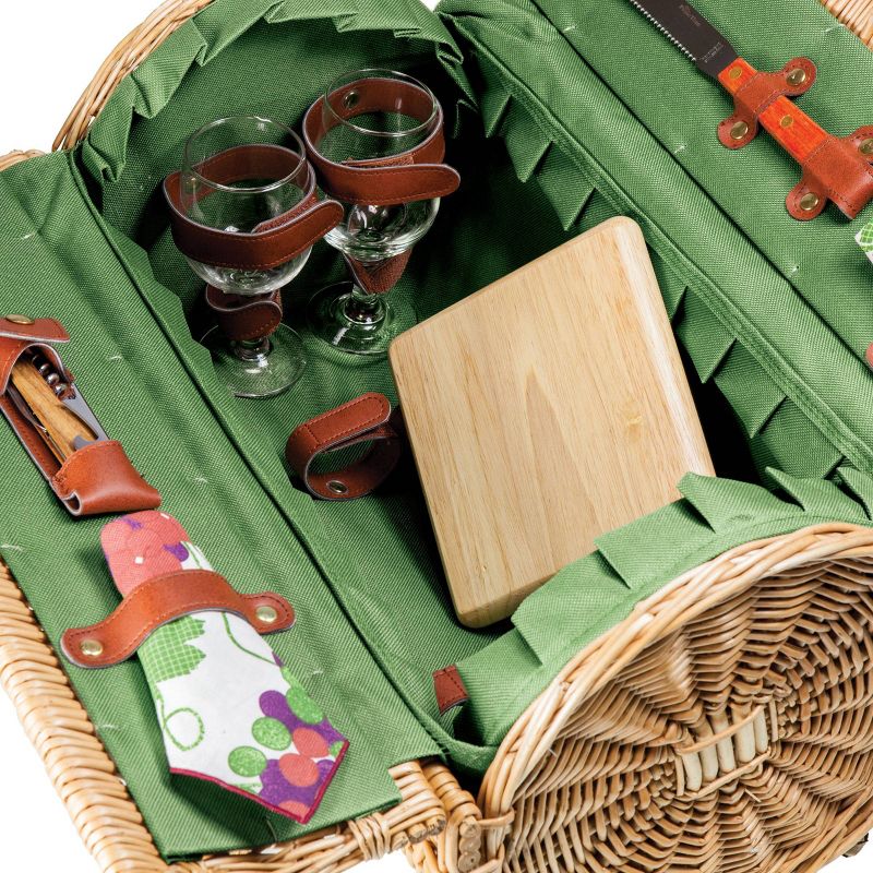 Picnic at Ascot Insulated Picnic Basket/Cooler Fully Equipped with Service for 2 - Trellis Green
