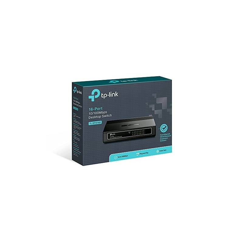 16 Port 10/100Mbps Fast Ethernet Switch | Desktop or Wall-Mounting | Plastic Case Ethernet Splitter | Unshielded Network Switch | Plug and Play | Fanless Quiet | Unmanaged (TL-SF1016D)