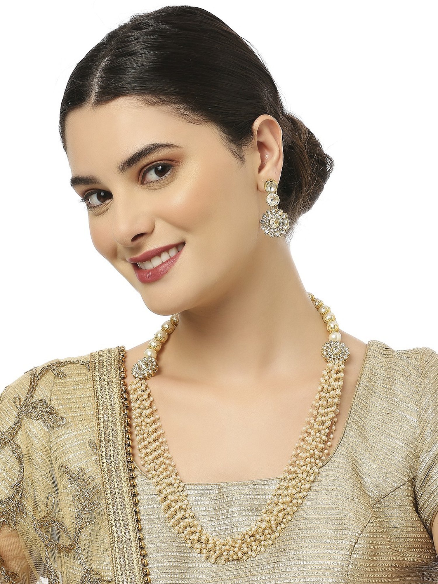 Oomph White Pearls Necklace & Earring Set