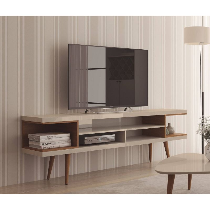 70.47" Utopia TV Stand with Splayed Wooden Legs and 4 Shelves Maple Cream/Off-White - Manhattan Comfort