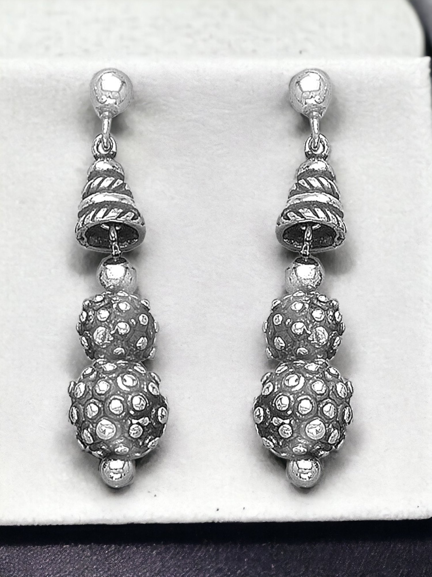Taraash 92.5 Sterling Silver Antique Beaded Dangler Earrings