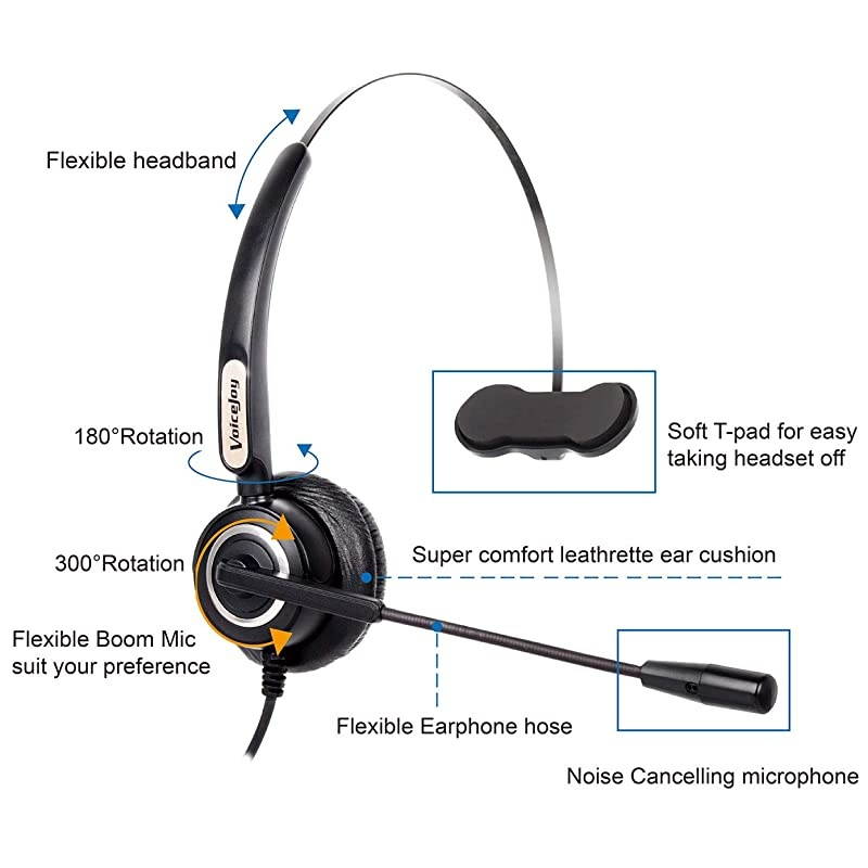 Monaural Headset with Microphne RJ9 Plug for Cisco IP Phones 794X 796X 797X 69XX Series and 881188418851886189418945896199519971 etc