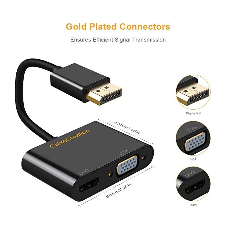 Active DisplayPort to HDMI VGA Adapter  2 in 1 DP Hub DP to HDMI VGA Converter HDMI 20 Support UHD 4K60Hz VideoAudio Black
