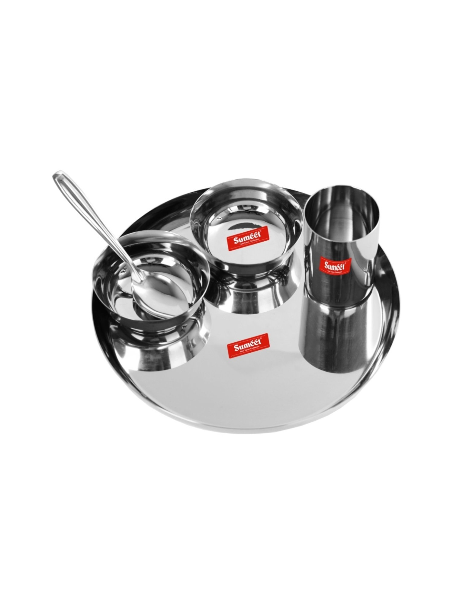 Sumeet S.S.Heavy Gauge Mirror Finish Buffet set/Dinner Set-5Pc(1 Plate,2 Bowl/Wati,1 Glass,1 Spoon)