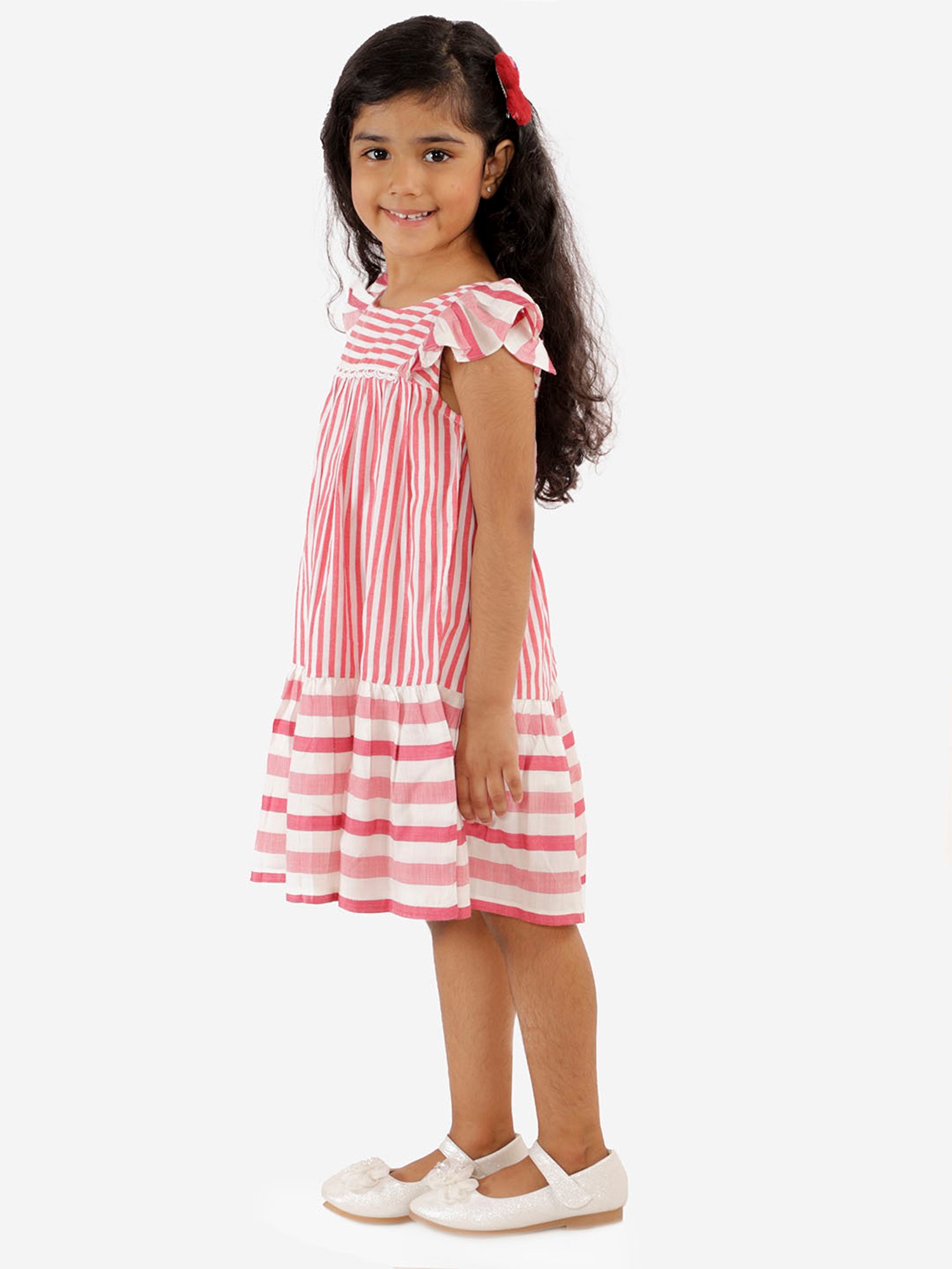 Lil Drama Kids White & Pink Striped Dress