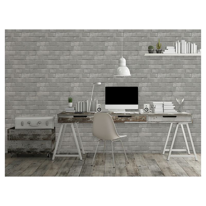 Devine Color Textured Brick Peel & Stick Wallpaper Gray