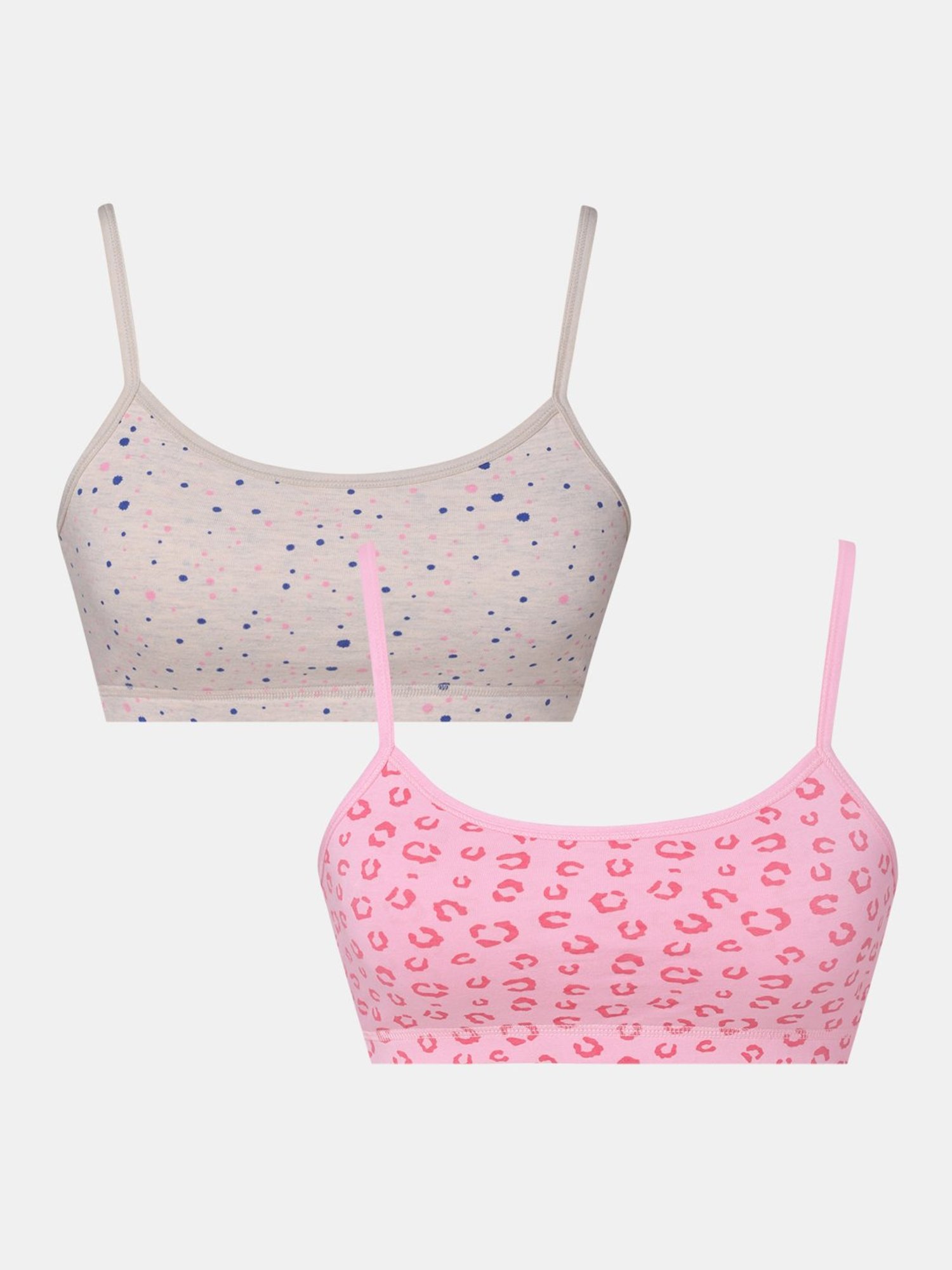 Sillysally Kids Beige & Pink Printed Bralettes (Pack Of 2)