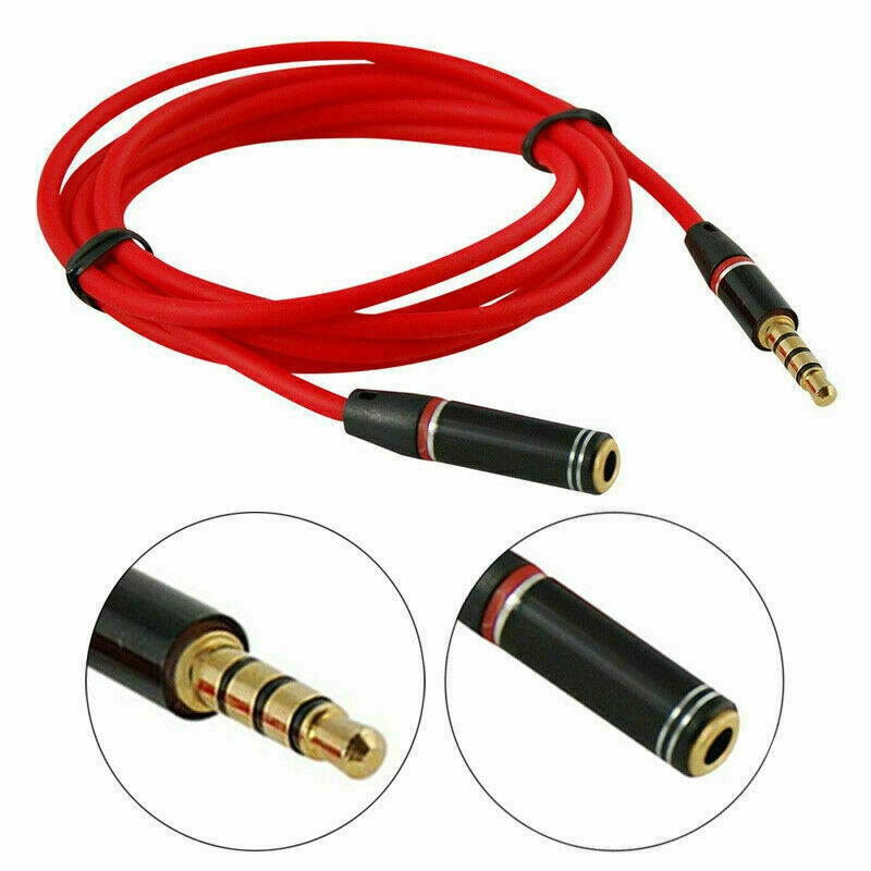 3.5mm 1/8" 4-Pole AUX Extension Cable Stereo Audio Headphone Male Female 4FT Red