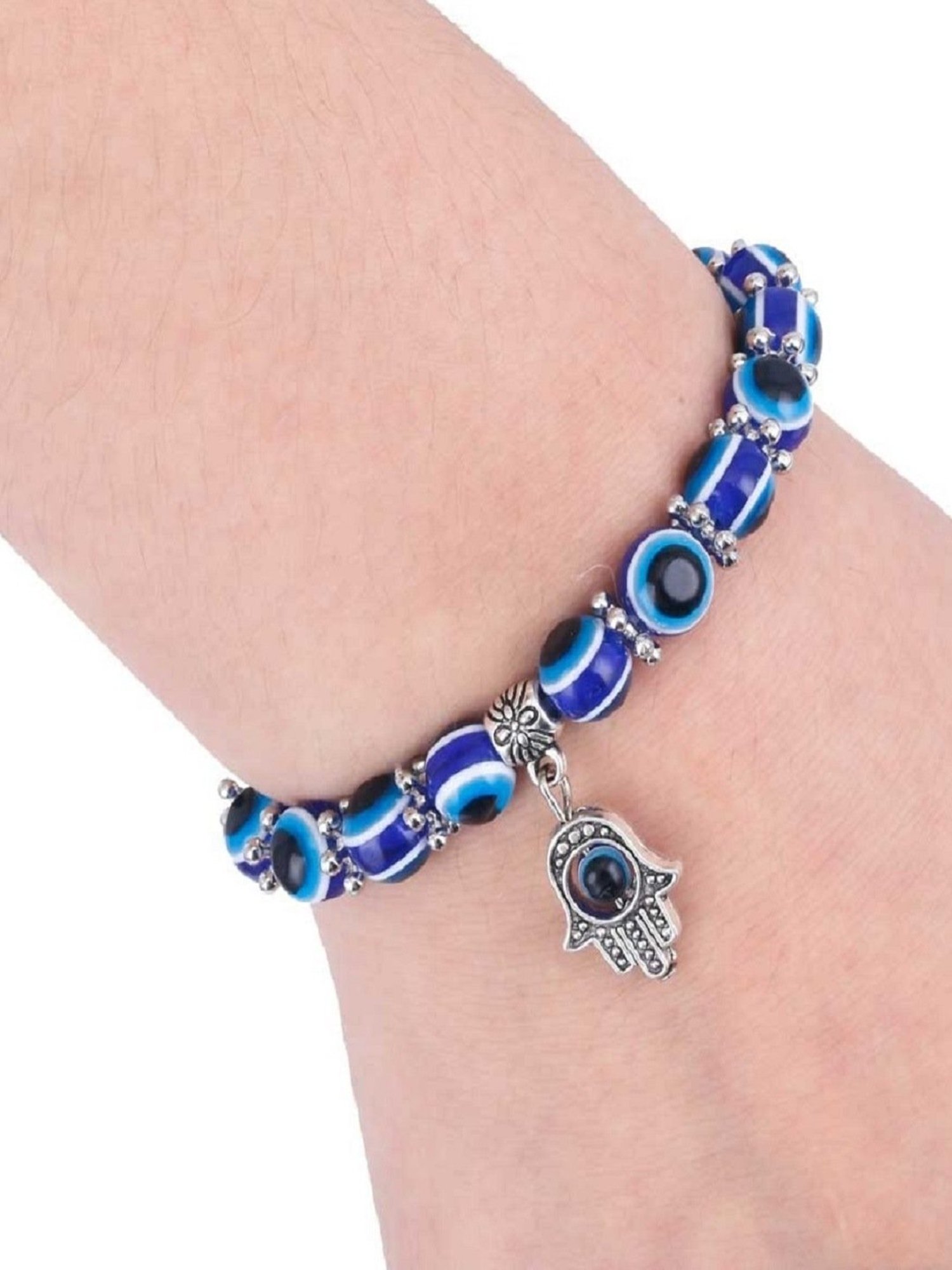 Oomph Blue Hamsa Fatima Evil Eye Goodluck Beads Fashion Charms Bracelet