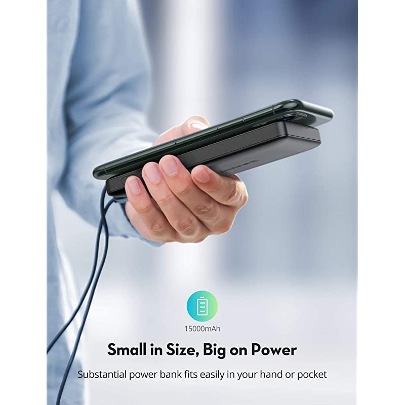 Portable Charger 15000mAh PD3.0 Power Bank QC 3.0, 18W High-Speed Ultra Compact USB C Battery Pack Tri-Input and Tri-Output Compatible iPhone 8/11/12/XS/XR/XS, iPad, Samsung Galaxy and More