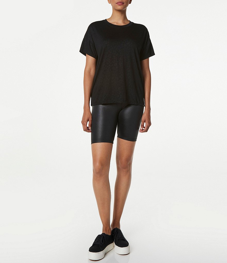 Marc New York Performance Short Sleeve Embossed Leopard Print Crew Neck Boxy Tee
