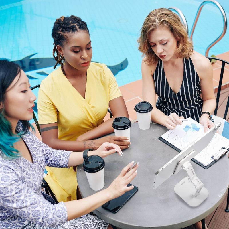 Insten Cell Phone Stand for Desk, Aluminum Foldable Holder, Height & Angle Adjustable Ergonomic Mount For Smartphones iPhone iPad Tablet, White