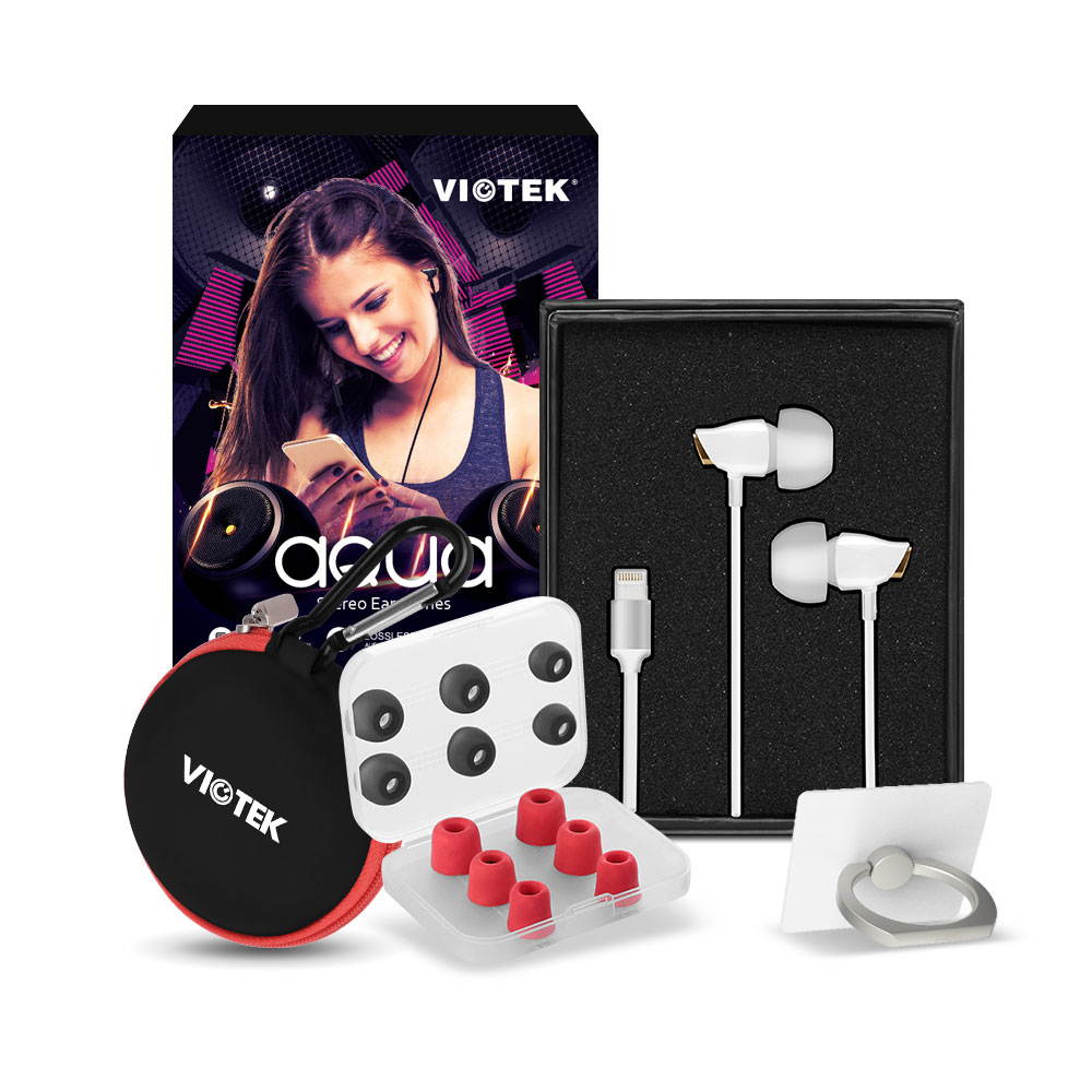 VIOTEK Aqua Lightning Port Stereo Earbuds: Powerful 105dB; Dynamic & Digital Sound; iPhone / iPad / iPod Compatible