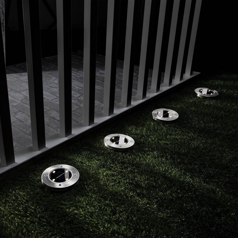 4pk Outdoor Solar Disc Ground Lights Silver - Merkury Innovations