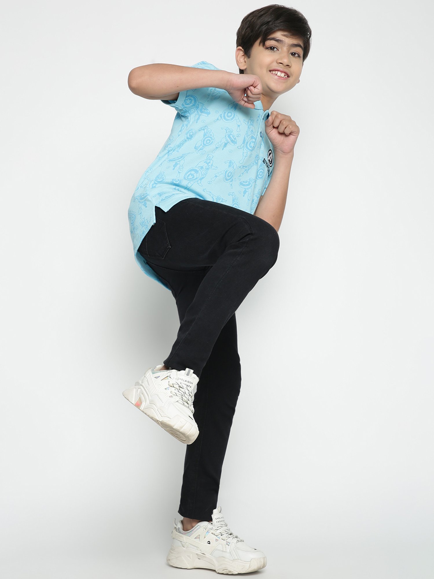 Lil Tomatoes Kids Sky Blue Avengers Print Polo T-Shirt