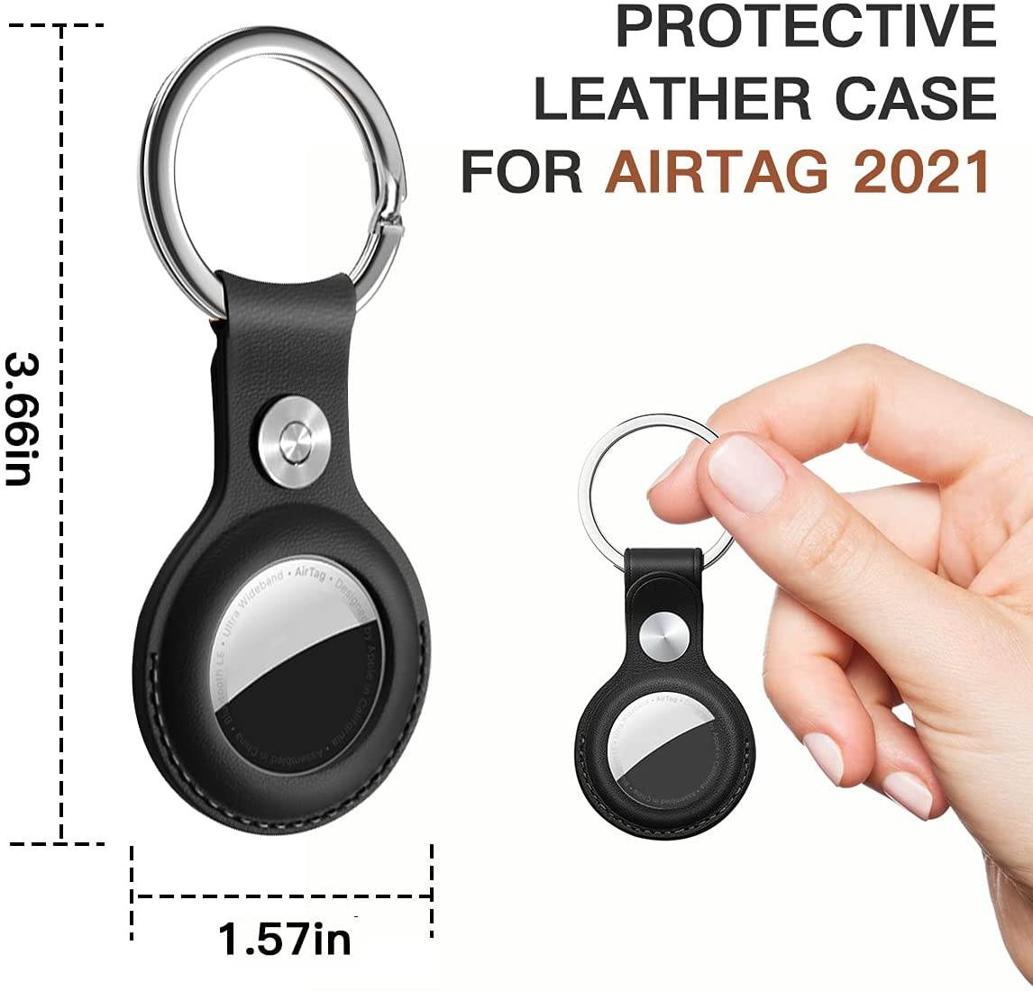 AICase Case for AirTag with Keychain Ring, Protective Leather Holder Tracker Cover with Keyring Compatible with Apple New Air Tag 2021 for Pets, Keys, Luggage, Backpacks