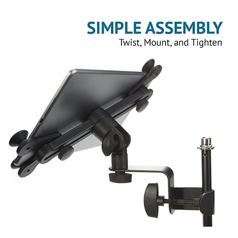 TSM1 Microphone Music Stand Mount Holder For Tablet iPhone Ipad Smartphone And Android Adjustable 360 Degree Swivel Tilt Support Arms 3 To 115 Inch With Extra Detachable Clip