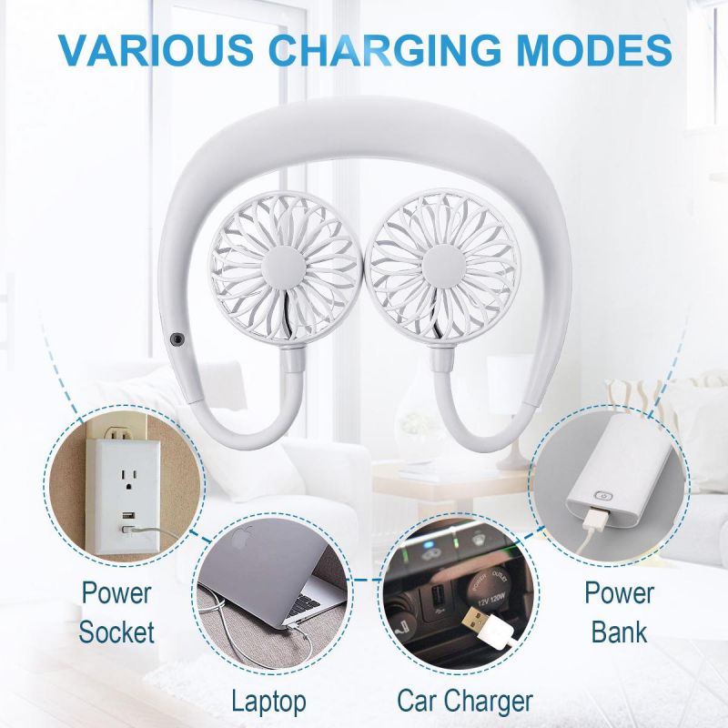 3 Speed Hand Free Neck Mini Portable Fan For Outdoor Camping Office Home Travel - White