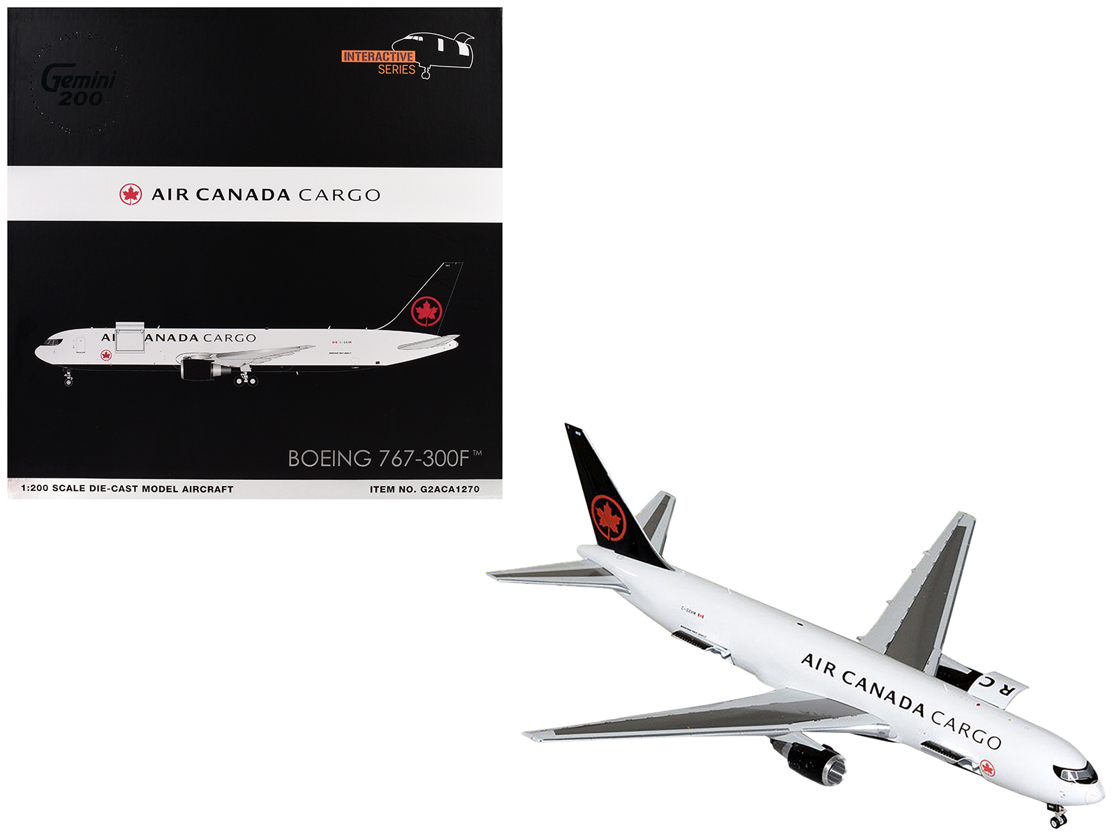 Boeing 767-300F Commercial Aircraft "Air Canada Cargo" (C-GXHM) White with Black Tail "Gemini 200 - Interactive Series" 1/200 Diecast Model Airplane by GeminiJets