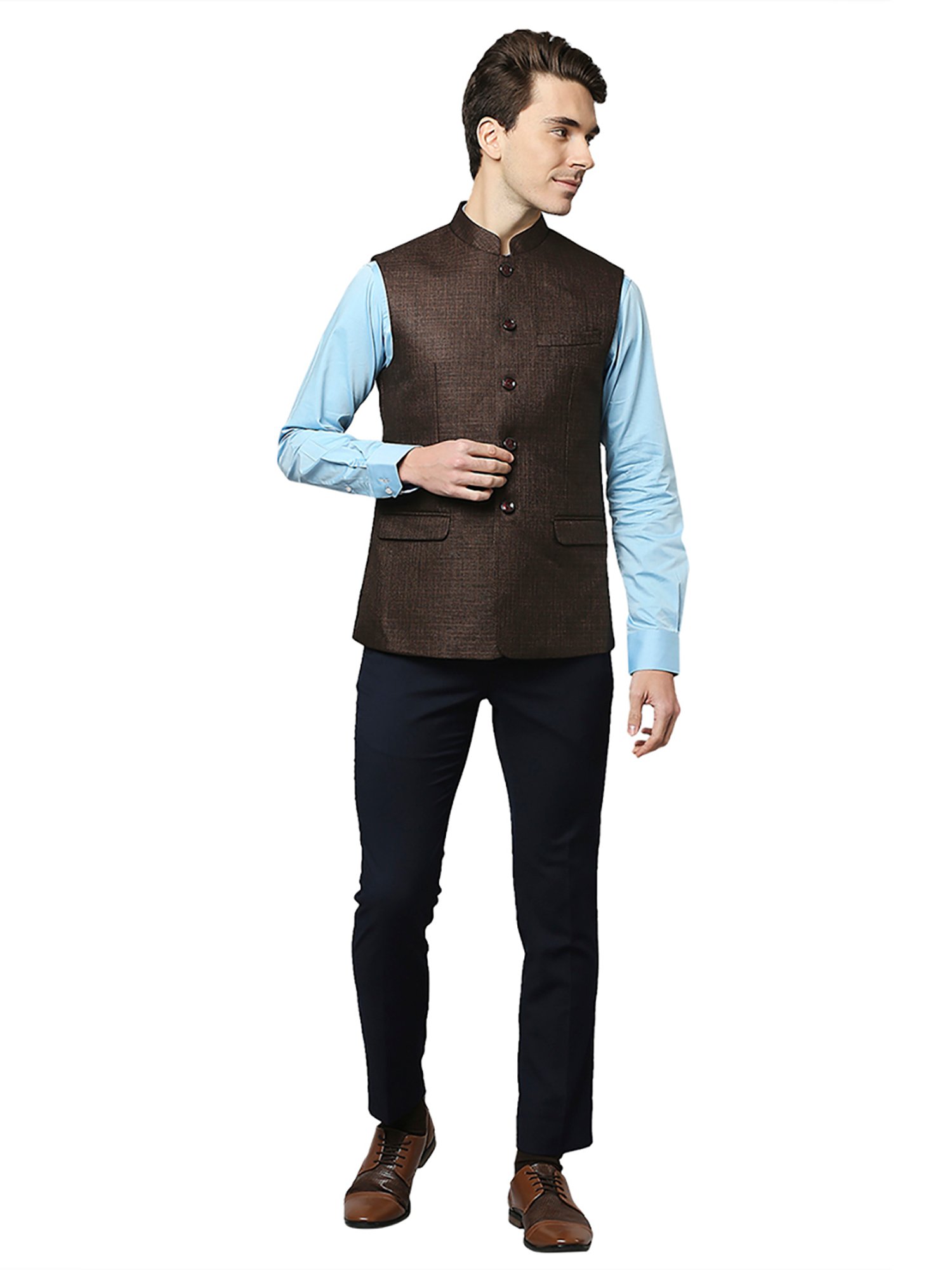 Park Avenue Brown Slim Fit Nehru Jacket