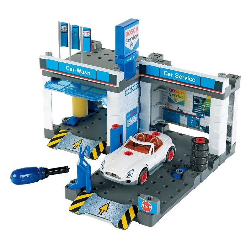Theo Klein 8614 Bosch Childrens Kids Fun Toy Car Repair with Car Wash Station Playset, Includes Car and Toy Screwdriver