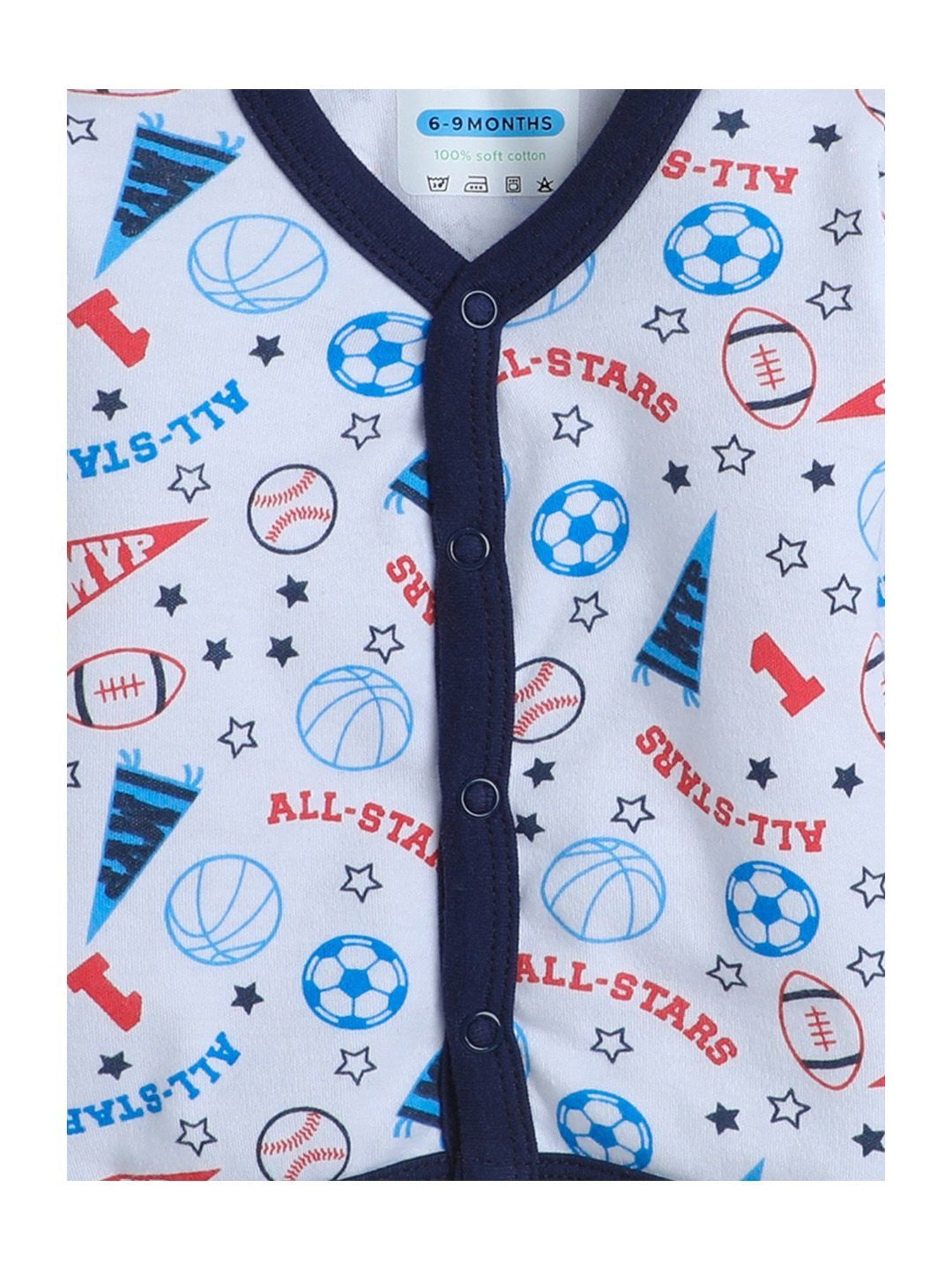 Bumzee Kids Navy & White Printed Full Sleeves Jhablas (Pack Of 3)