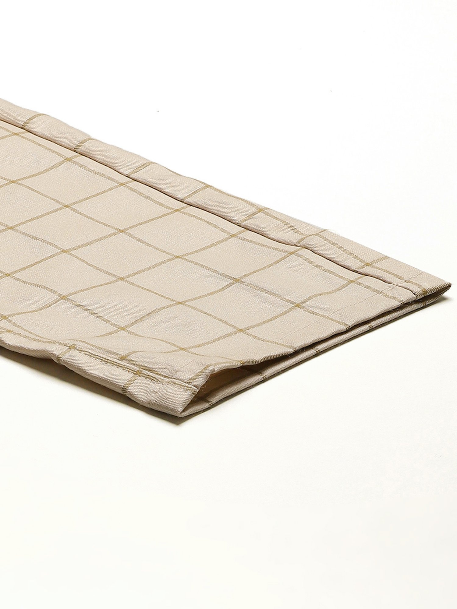 Sojanya Beige Cotton Regular Slim Fit Checks Flat Front Trousers