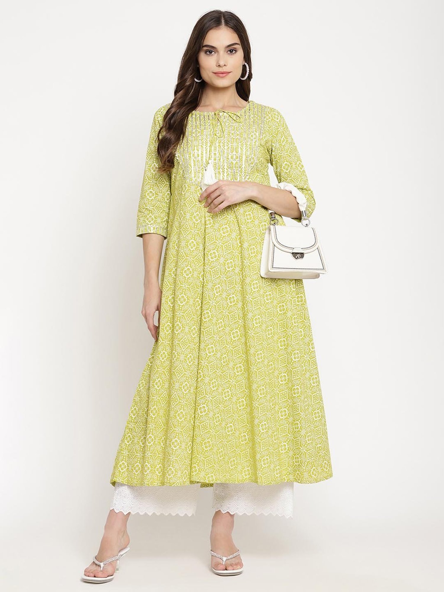 Sringam Light Green Printed A Line Kurta