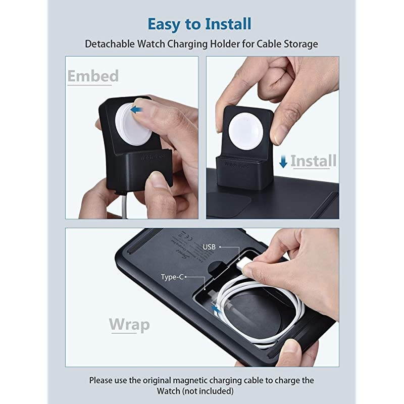 3 in 1 Wireless Charger Wireless Charging Pad for AirPods Pro2 Charging Dock for iWatch 5432 75W Qi Fast Charge for iPhone 1111 Pro MaxSE 2XS MaxXRXSX88PNo AdapteriWatch Cable