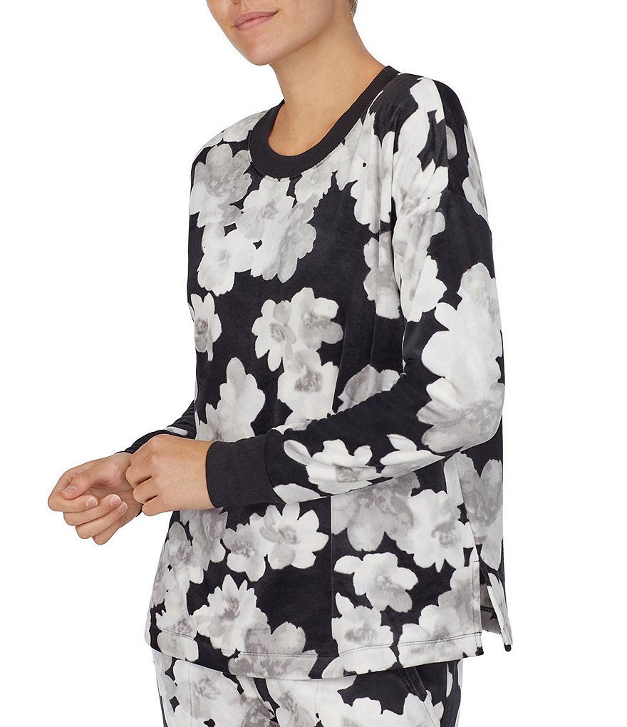 Donna Karan Sleepwear Floral Print Plush Lounge Top