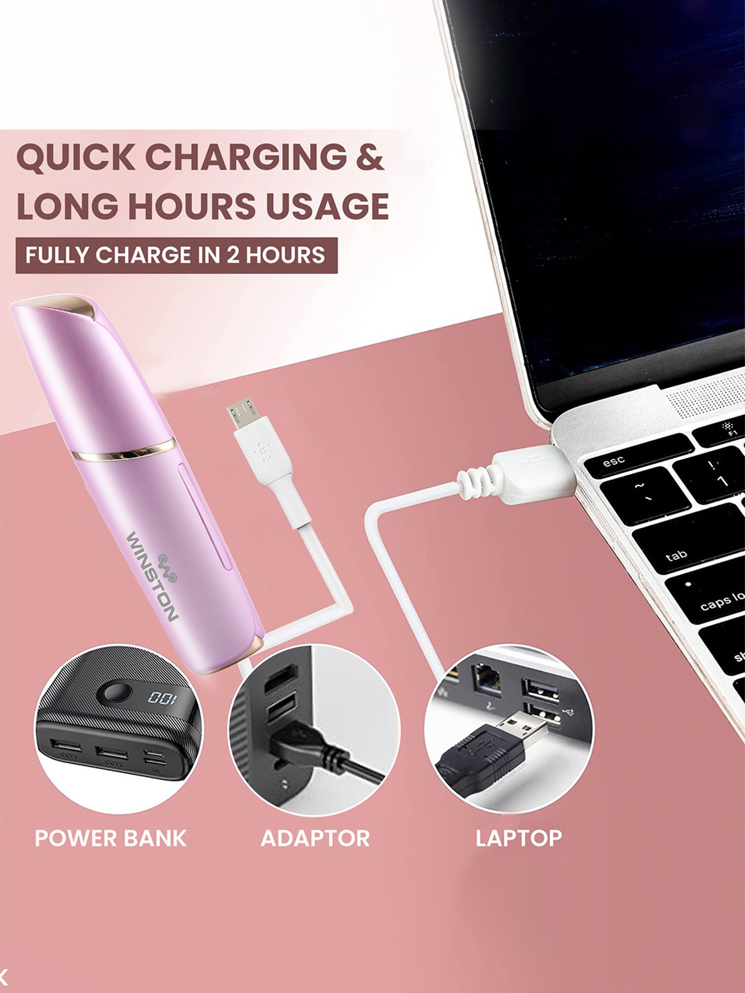 WINSTON Rechargeable Battery Operated Face Trimmer Waterproof Head Cordless Women Face Hair Remover