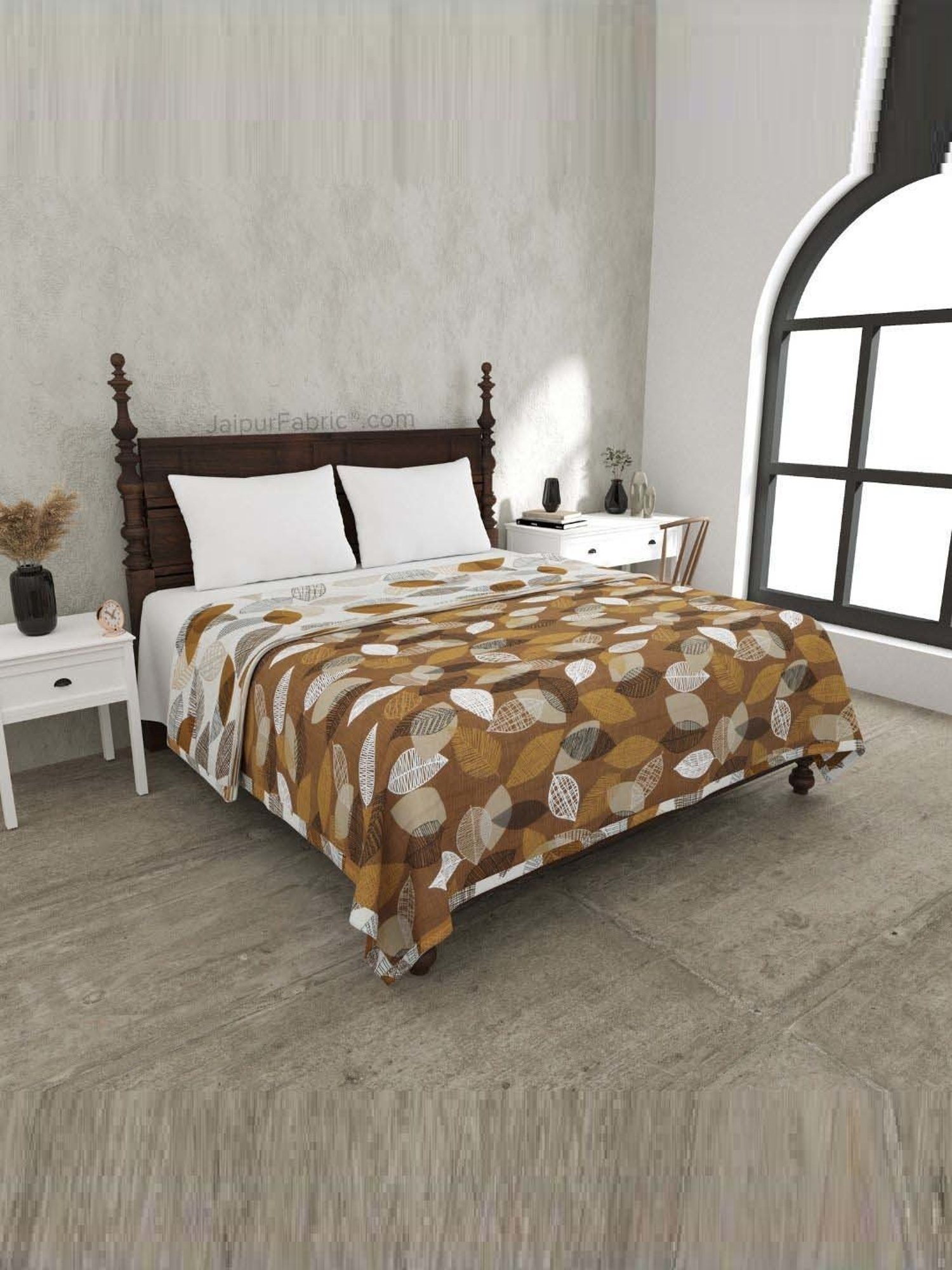 Haus & Kinder Cambric Floral Green & Yellow Cotton Single Reversible Dohar