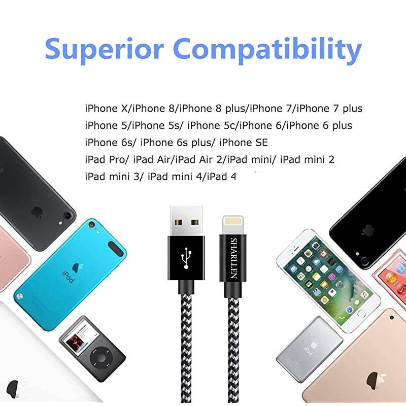 iPhone Charger Cable 3FT6FT10FT Lightning Cable  Fast USB iPhone Charging Cable Long Nylon Braided Cord Data Wire Compatible iPhone 11XSMaxXRX88Plus77P66 P6SiPad 5Pack Black
