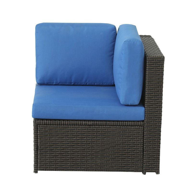 4pc Wicker Rattan Patio Sofa Set with Blue Cushions - Accent Furniture