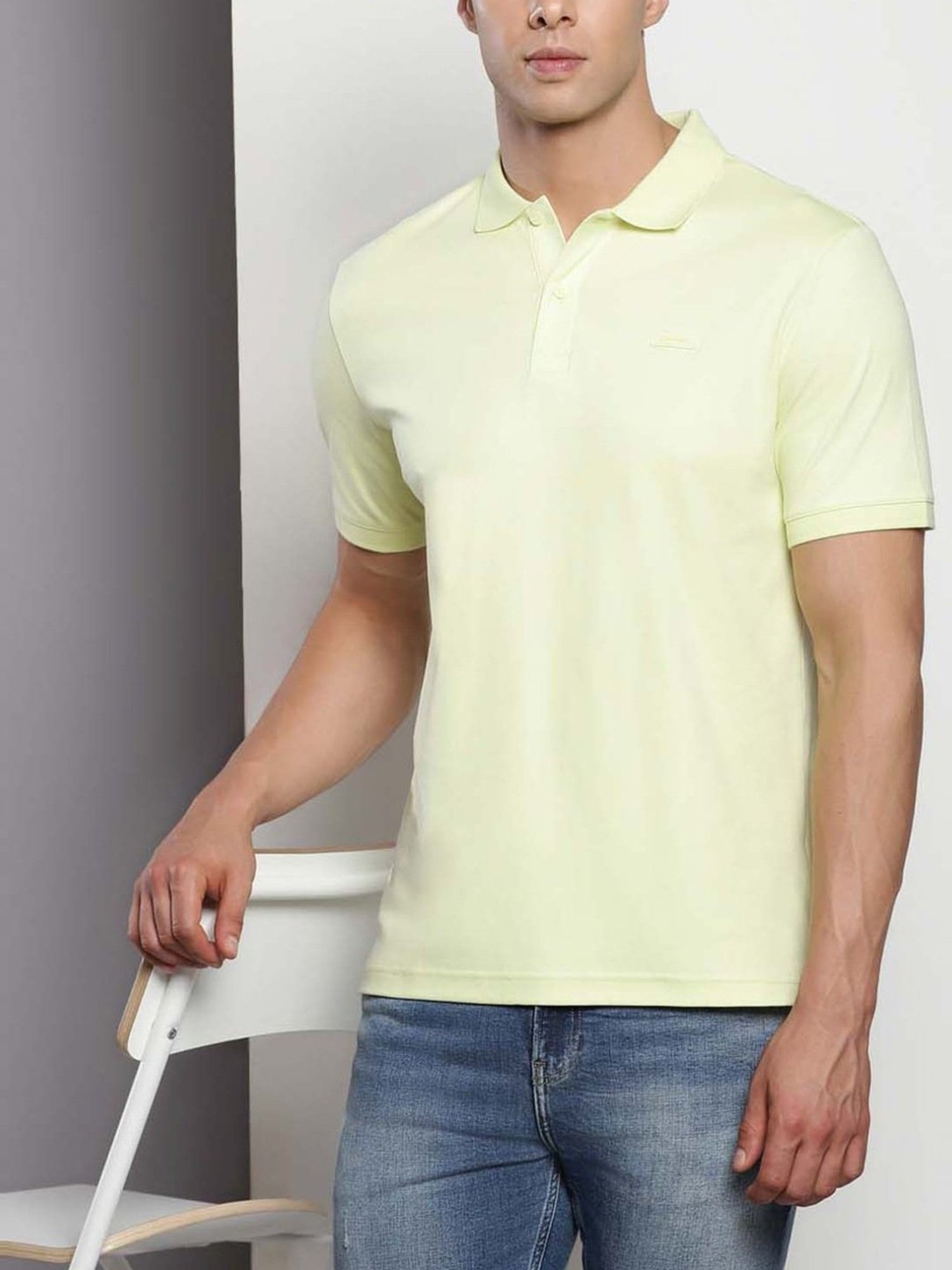 Calvin Klein Luminary Green Cotton Slim Fit Polo T-Shirt