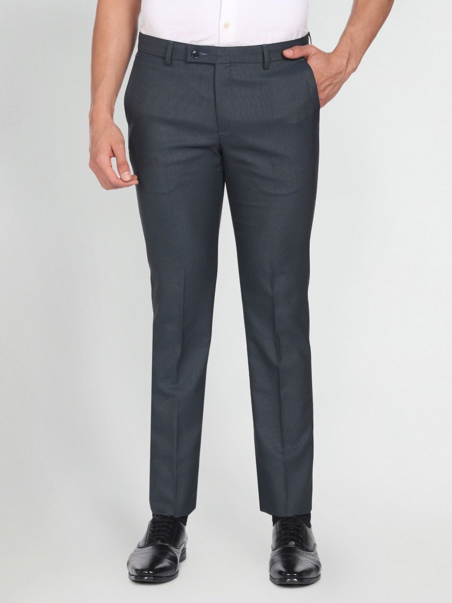 Arrow Teal Regular Fit Texture Trousers