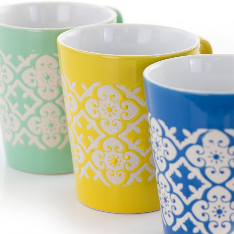 Gibson Home Windcrest 3 Piece 12.5 Ounce Cone Shaped Stoneware Cup Set in Assorted Colors