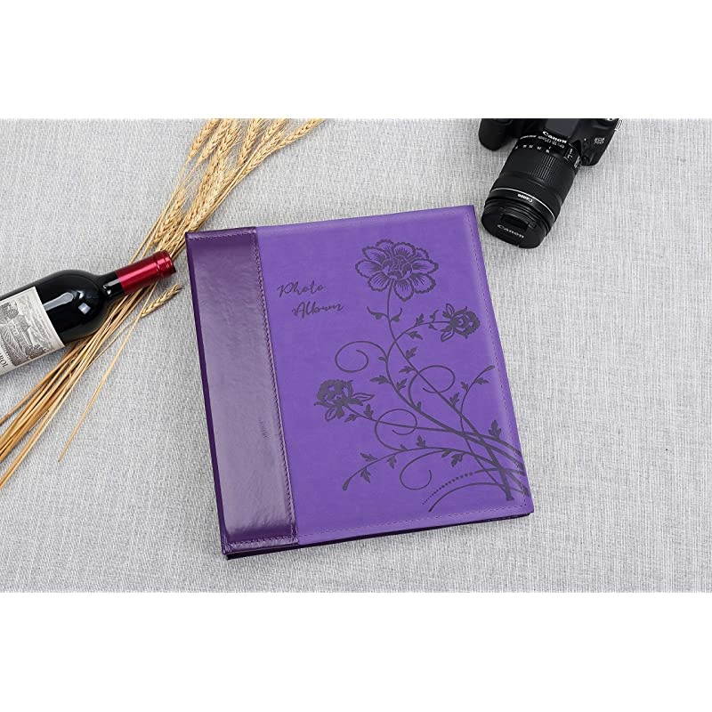 Photo Picutre Album 4x6 500 Photos Extra Large Capacity Leather Cover Wedding Family Photo Albums Holds 500 Horizontal and Vertical 4x6 Photos with White PagesPurple