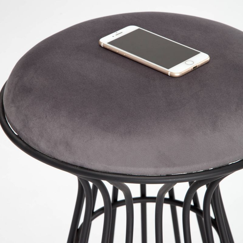 Lulu Velvet Upholstered Vanity Stool Black/Gray - Adore Decor